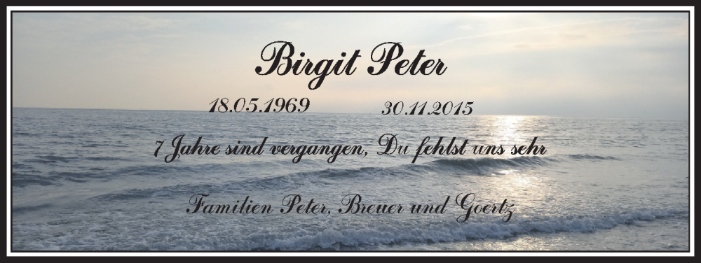  Traueranzeige für Birgit Peter vom 18.07.2023 aus Kölner Stadt-Anzeiger / Kölnische Rundschau / Express