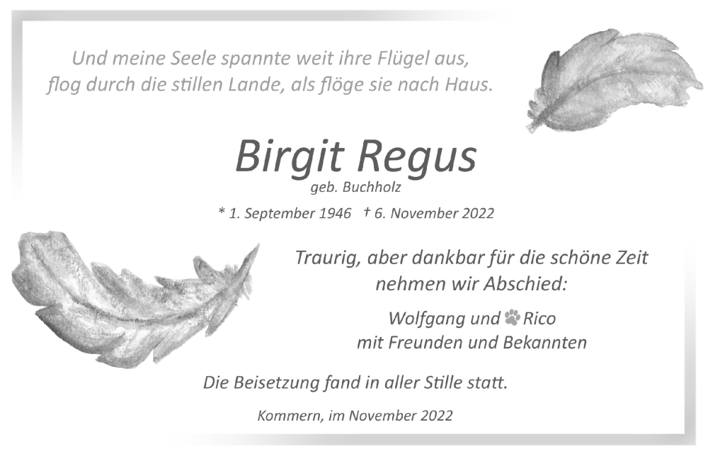  Traueranzeige für Birgit Regus vom 19.11.2022 aus  Blickpunkt Euskirchen 
