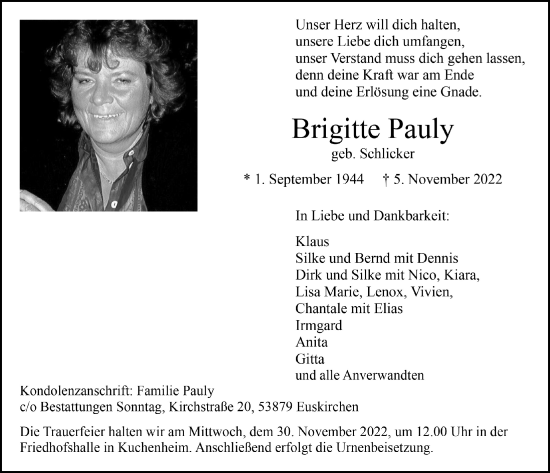 Anzeige von Brigitte Pauly von  Blickpunkt Euskirchen 