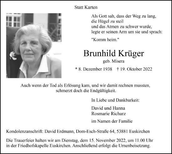 Anzeige von Brunhild Krüger von  Blickpunkt Euskirchen 