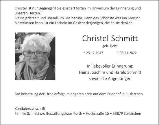Anzeige von Christel Schmitt von  Blickpunkt Euskirchen 