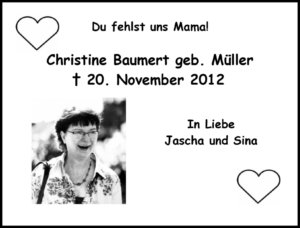  Traueranzeige für Christine Baumert vom 18.11.2022 aus  Anzeigen Echo 