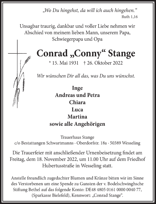 Anzeige von Conrad Stange von  Schlossbote/Werbekurier 