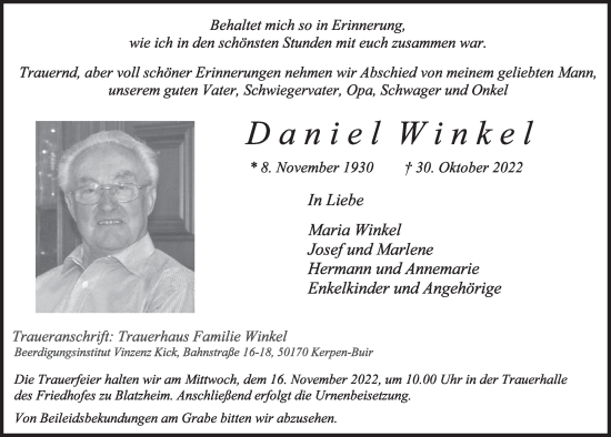 Anzeige von Daniel Winkel von  Werbepost 