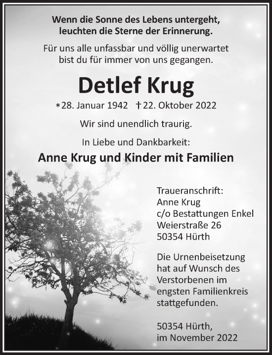 Anzeige von Detlef Krug von  Wochenende 