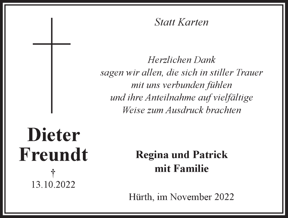  Traueranzeige für Dieter Freundt vom 11.11.2022 aus  Wochenende 