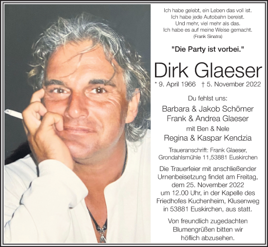 Anzeige von Dirk Glaeser von Kölner Stadt-Anzeiger / Kölnische Rundschau / Express
