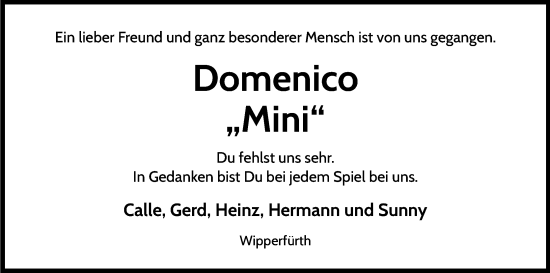 Anzeige von Domenico  von Kölner Stadt-Anzeiger / Kölnische Rundschau / Express