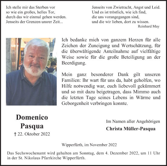 Anzeige von Domenico Pasqua von Kölner Stadt-Anzeiger / Kölnische Rundschau / Express