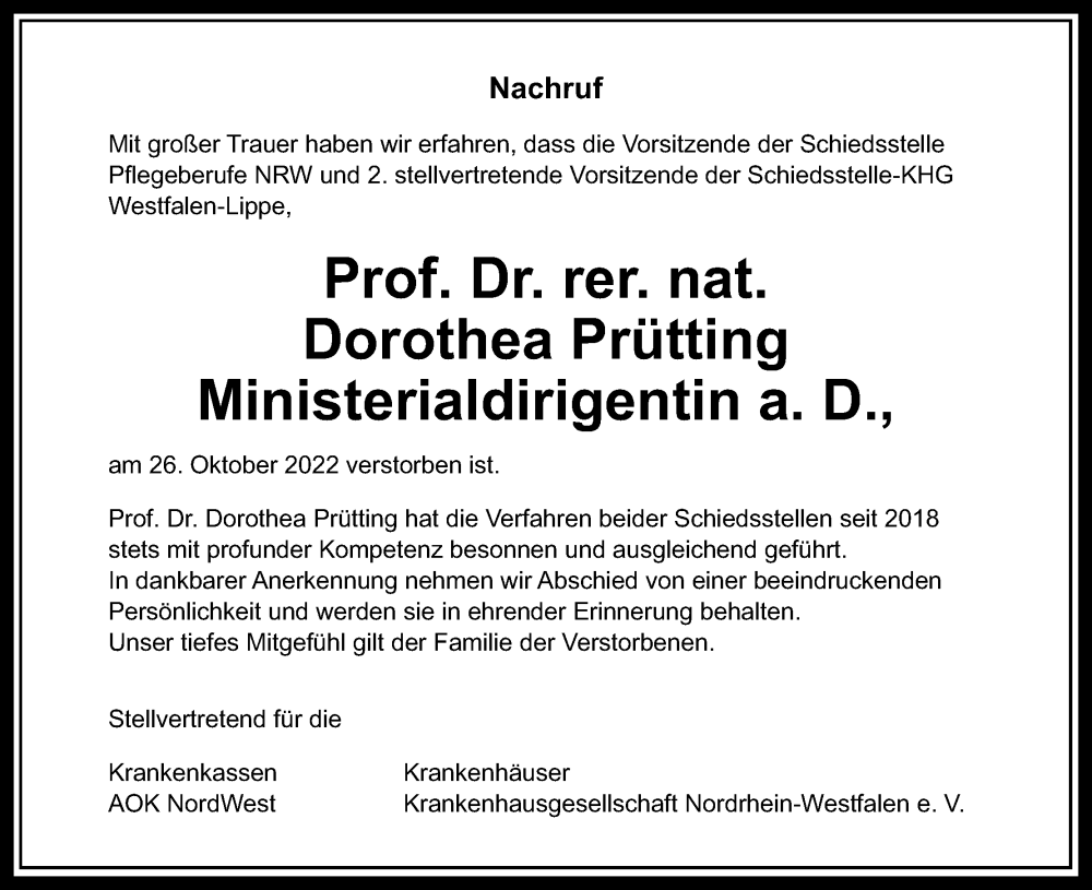  Traueranzeige für Dorothea Prütting vom 09.11.2022 aus Kölner Stadt-Anzeiger / Kölnische Rundschau / Express