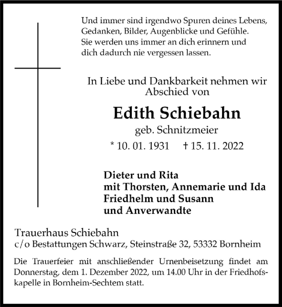 Anzeige von Edith Schiebahn von  Schlossbote/Werbekurier 