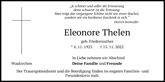 Anzeige von Eleonore Thelen von Kölner Stadt-Anzeiger / Kölnische Rundschau / Express