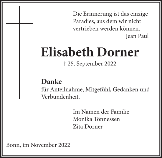 Anzeige von Elisabeth Dorner von  Schaufenster/Blickpunkt 