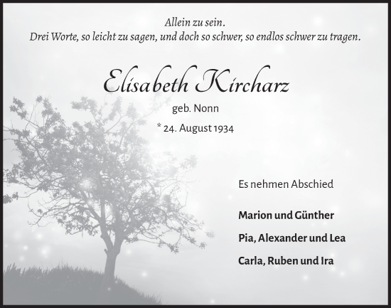 Anzeige von Elisabeth Kircharz von  Schlossbote/Werbekurier 