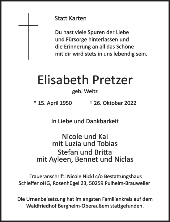 Anzeige von Elisabeth Pretzer von  Werbepost 