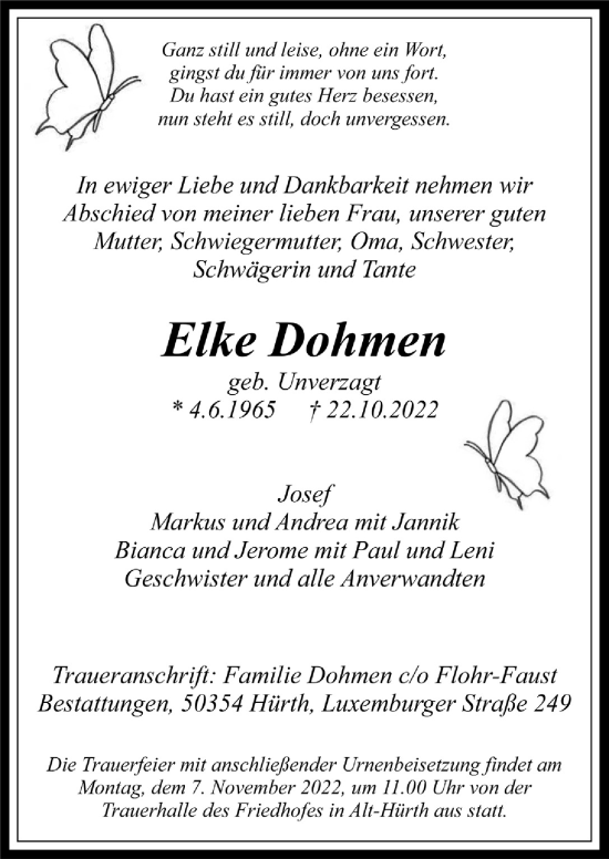 Anzeige von Elke Dohmen von  Wochenende 