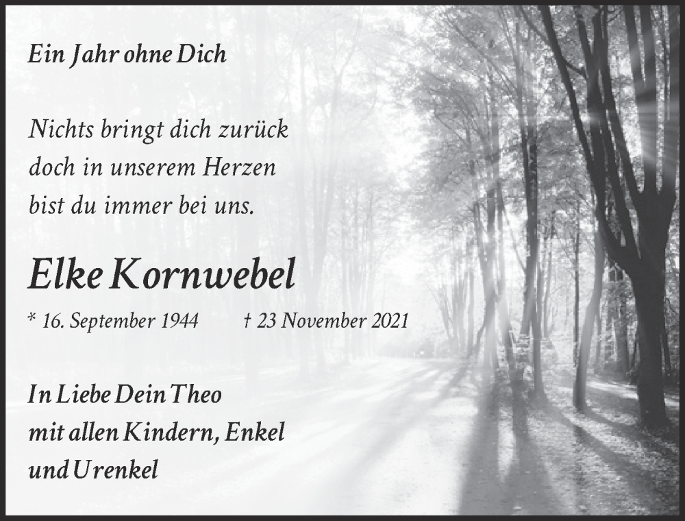  Traueranzeige für Elke Kornwebel vom 25.11.2022 aus  EXPRESS - Die Woche 