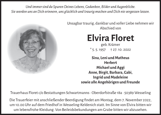 Anzeige von Elvira Floret von  Schlossbote/Werbekurier 
