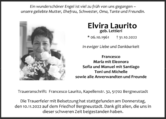 Anzeige von Elvira Laurito von  Anzeigen Echo 