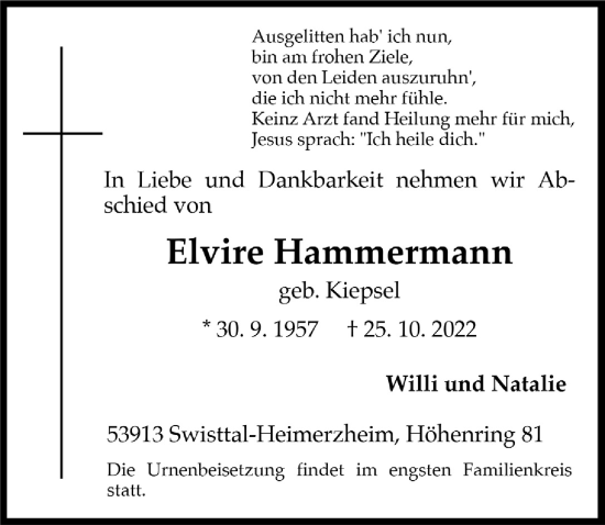 Anzeige von Elvire Hammermann von  Schaufenster/Blickpunkt 