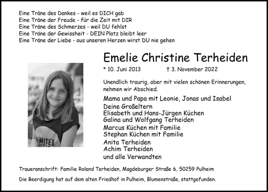 Anzeige von Emelie Christine Terheiden von  Wochenende 