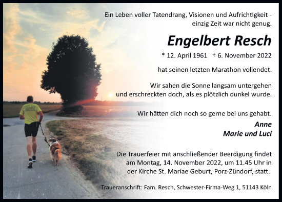 Anzeige von Engelbert Resch von  EXPRESS - Die Woche 