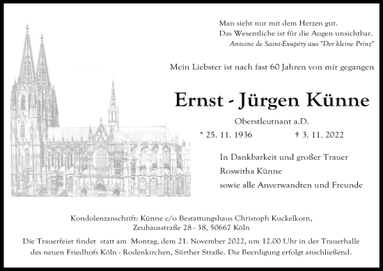Anzeige von Ernst-Jürgen Künne von Kölner Stadt-Anzeiger / Kölnische Rundschau / Express