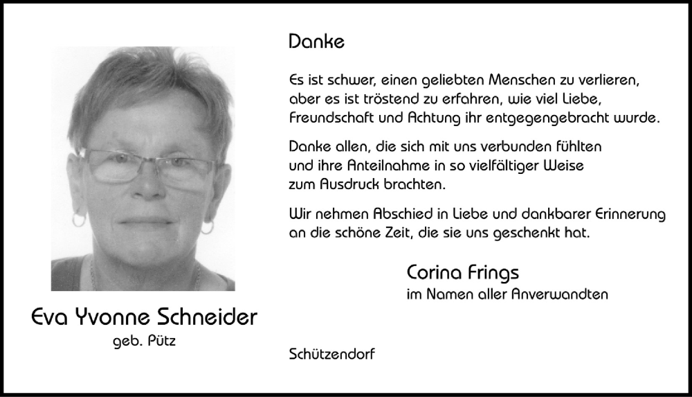  Traueranzeige für Eva Yvonne Schneider vom 05.11.2022 aus  Blickpunkt Euskirchen 