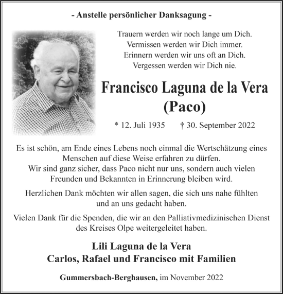 Anzeige von Francisco  Laguna de la Vera von  Anzeigen Echo 
