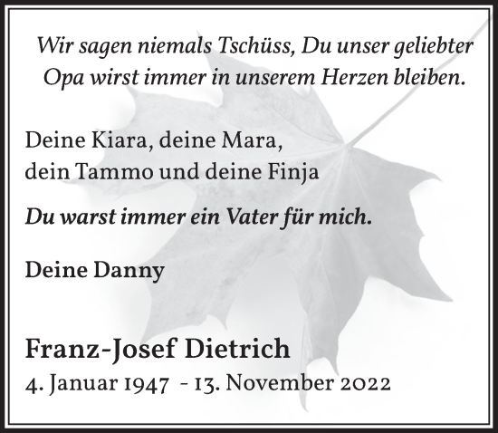 Anzeige von Franz-Josef Dietrich von  Werbepost 