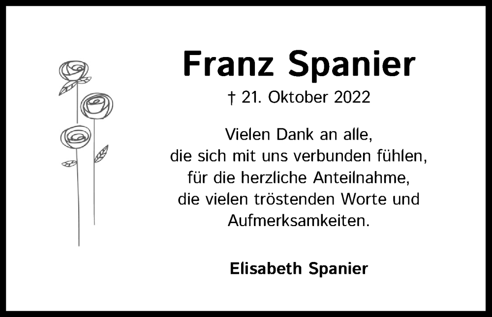 Traueranzeige für Franz Spanier vom 30.11.2022 aus Kölner Stadt-Anzeiger / Kölnische Rundschau / Express