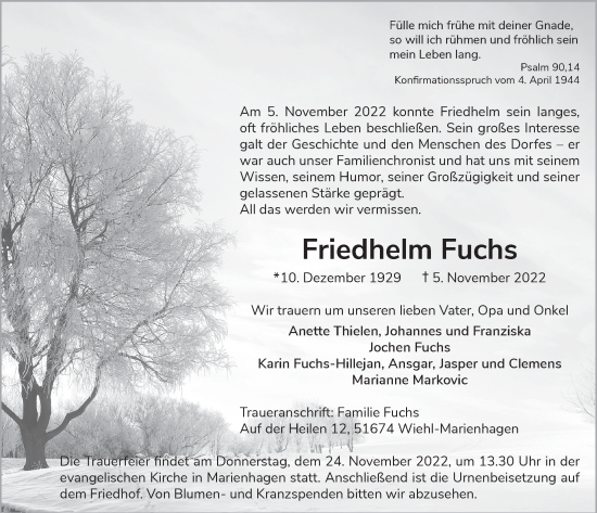Anzeige von Friedhelm Fuchs von  Anzeigen Echo 