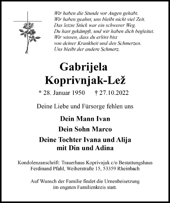 Anzeige von Gabrijela Koprivnjak-Lez von  Schaufenster/Blickpunkt 