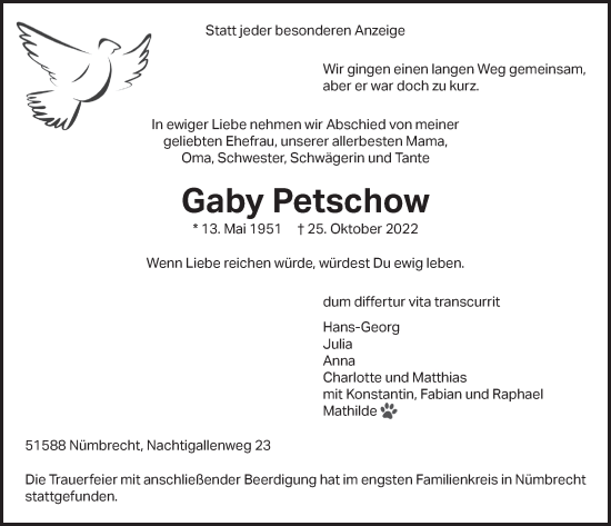 Anzeige von Gaby Petschow von  Lokalanzeiger 