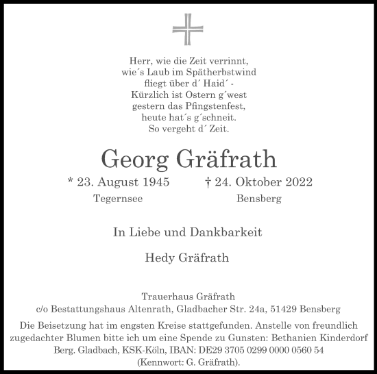 Anzeige von Georg Gräfrath von Kölner Stadt-Anzeiger / Kölnische Rundschau / Express