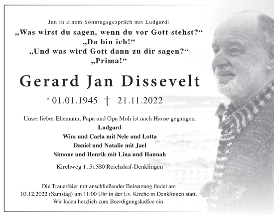 Anzeige von Gerard Jan Dissevelt von  Lokalanzeiger 