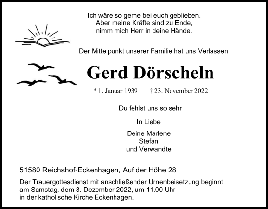 Anzeige von Gerd Dörscheln von Kölner Stadt-Anzeiger / Kölnische Rundschau / Express