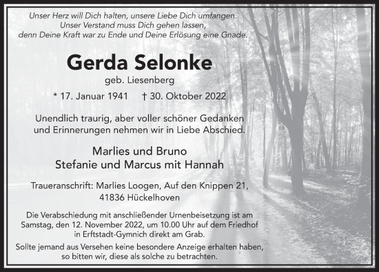 Anzeige von Gerda Selonke von  Werbepost 