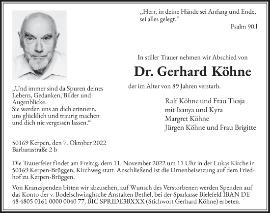 Anzeige von Gerhard Köhne von  Werbepost 
