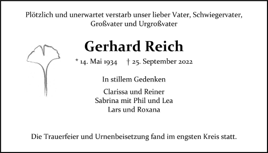 Anzeige von Gerhard Reich von  Anzeigen Echo 