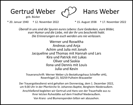 Anzeige von Gertrud Weber von  Werbepost 