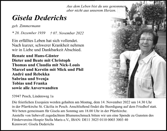 Anzeige von Gisela Dederichs von  Blickpunkt Euskirchen 