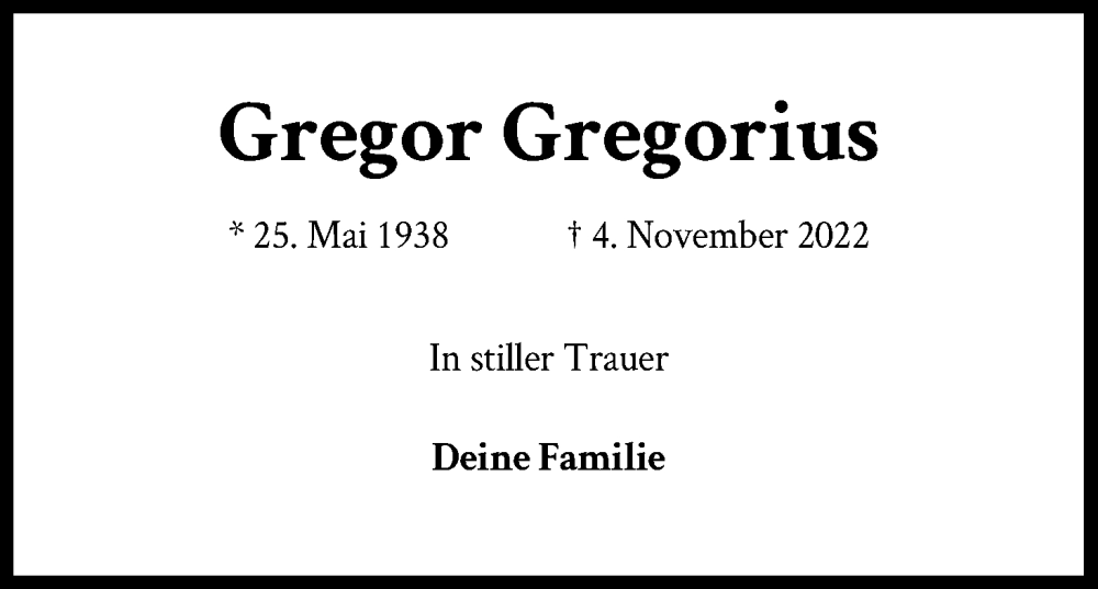  Traueranzeige für Gregor Gregorius vom 19.11.2022 aus Kölner Stadt-Anzeiger / Kölnische Rundschau / Express