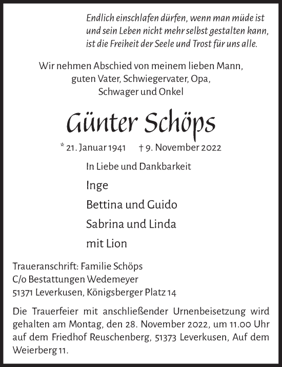 Anzeige von Günter Schöps von  Lokale Informationen 