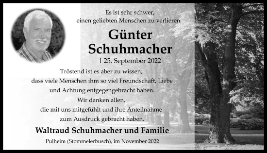 Anzeige von Günter Schuhmache von  Wochenende 