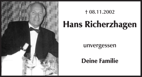 Anzeige von Hans Richerzhagen von  Bergisches Handelsblatt 
