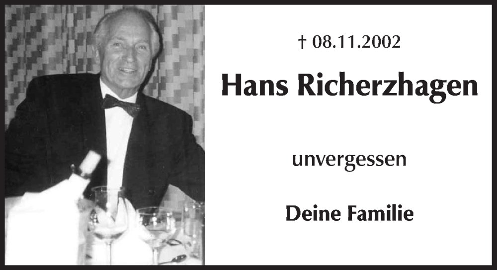  Traueranzeige für Hans Richerzhagen vom 11.11.2022 aus  Bergisches Handelsblatt 