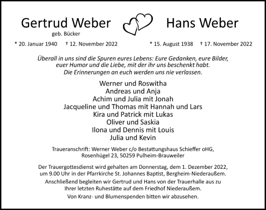 Anzeige von Hans Weber von  Werbepost 