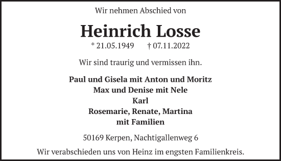 Anzeige von Heinrich Losse von  Werbepost 