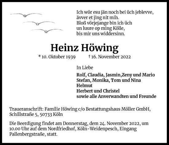 Anzeige von Heinz Höwing von Kölner Stadt-Anzeiger / Kölnische Rundschau / Express